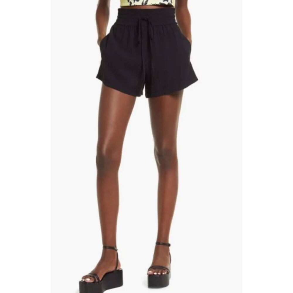 OPEN EDIT Black Tie Waist Pull On Shorts Womens Medium